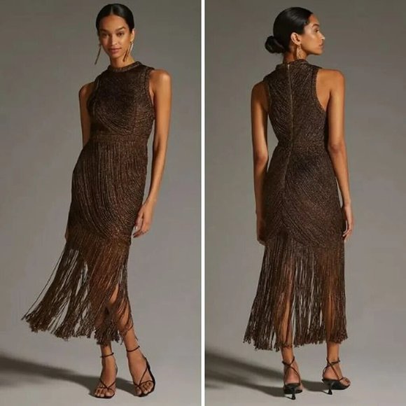 Anthropologie Mohan Fringed Halter Dress By Not So Serious by Pallavi - Picture 1 of 5